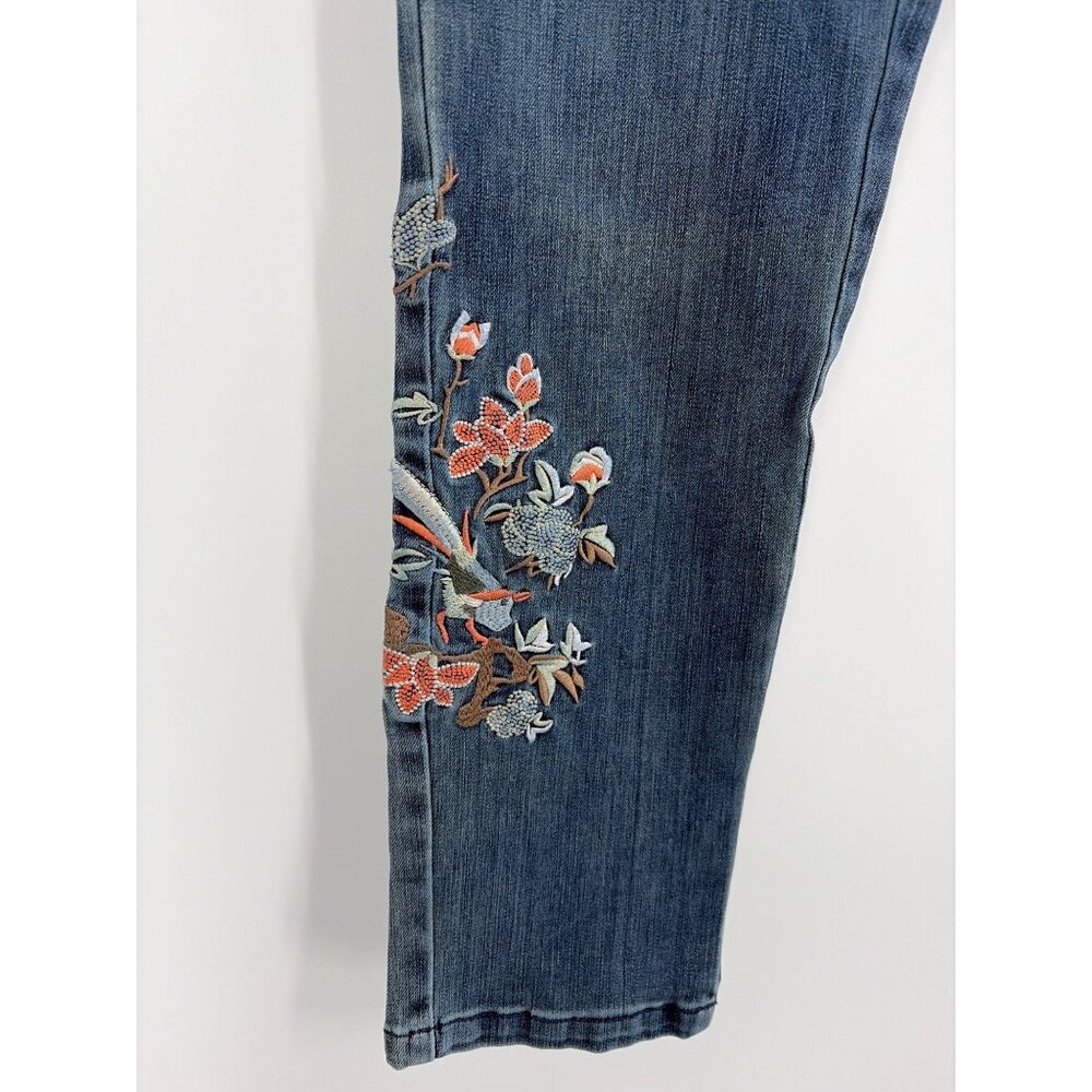 Soft Surroundings Metro Floral Embroidered Denim Jeggings Pull On Size PS Boho - Picture 5 of 8